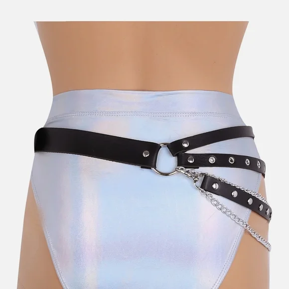 Plus Size☆ Edgy Punk Goth Black Multi-layer Chain And Stud Vegan Leather Belt - Picture 11 of 16